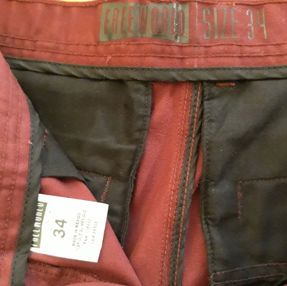 Zumiez FREEWORLD Chino Shorts Burgundy Red - Size 34 Men's Casual Shorts - Picture 5 of 6